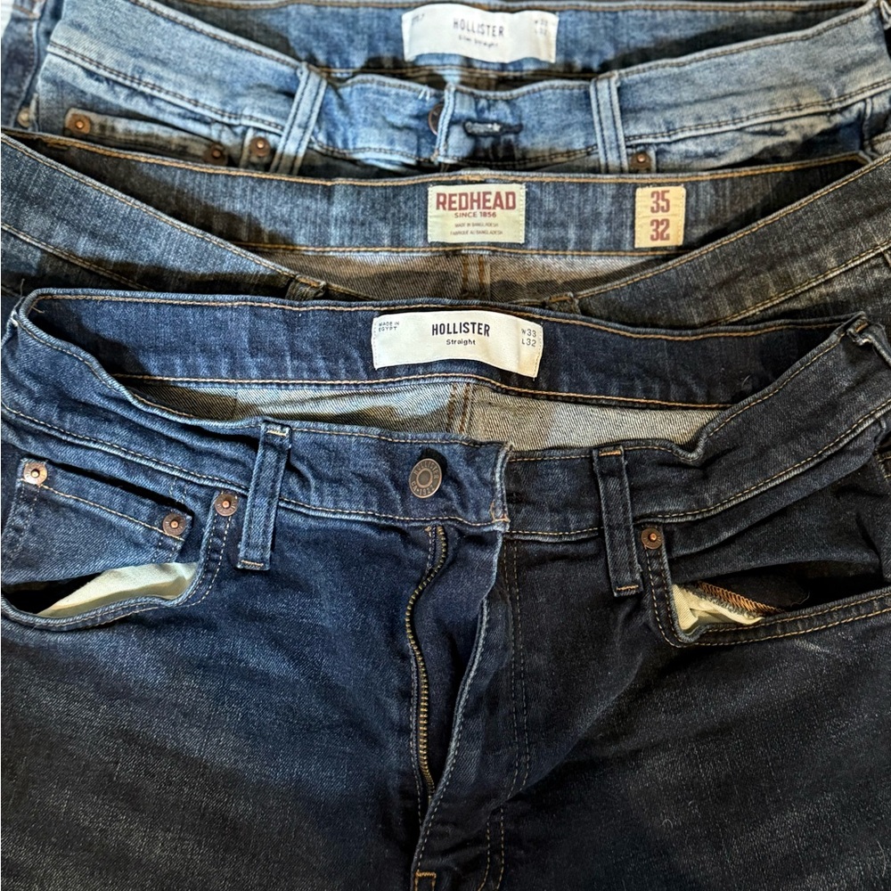 Men’s Hollister Blue Slim Jeans Classic Denim Style, MBX and REDHEAD brand Jeans